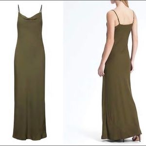Banana Republic Olive Bias Cut Maxi Slip Dress